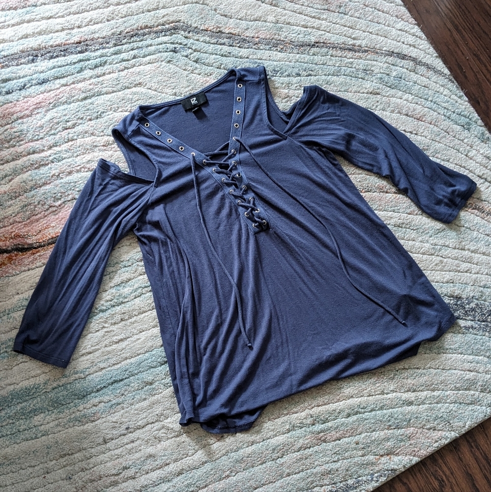 IZ Byer cold shoulder lace up top